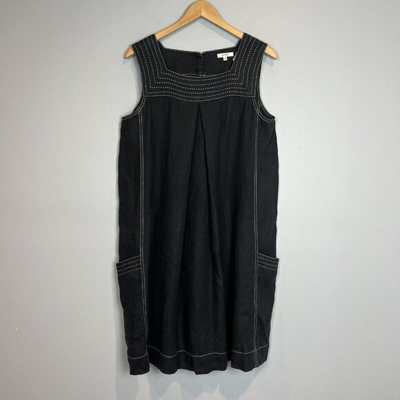 Tyler Boe Black Linen Dress White Stitching Sleeveless A Line with Pockets Sz 14 - Picture 1 of 8